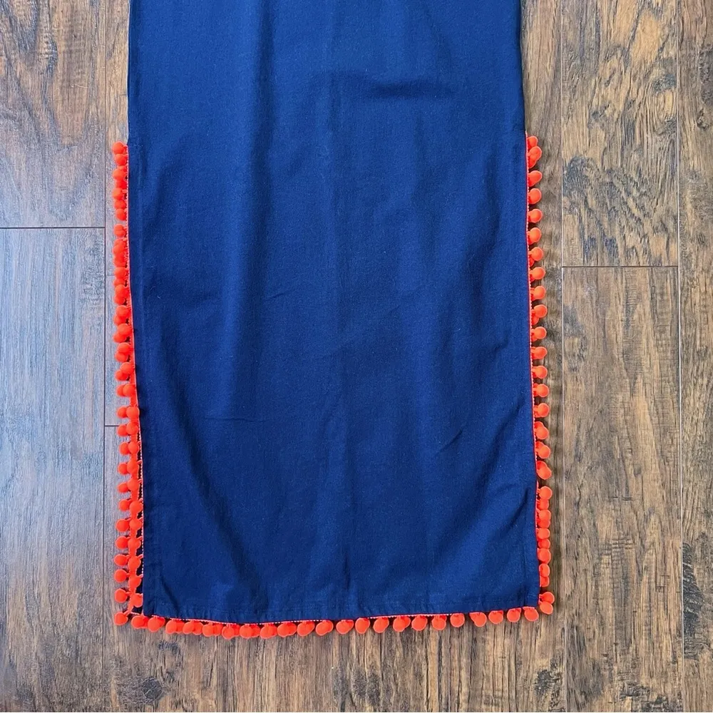 STS • Racerback Pom Pom Maxi Dress navy blue cotton jersey knit orange trim - Image 6
