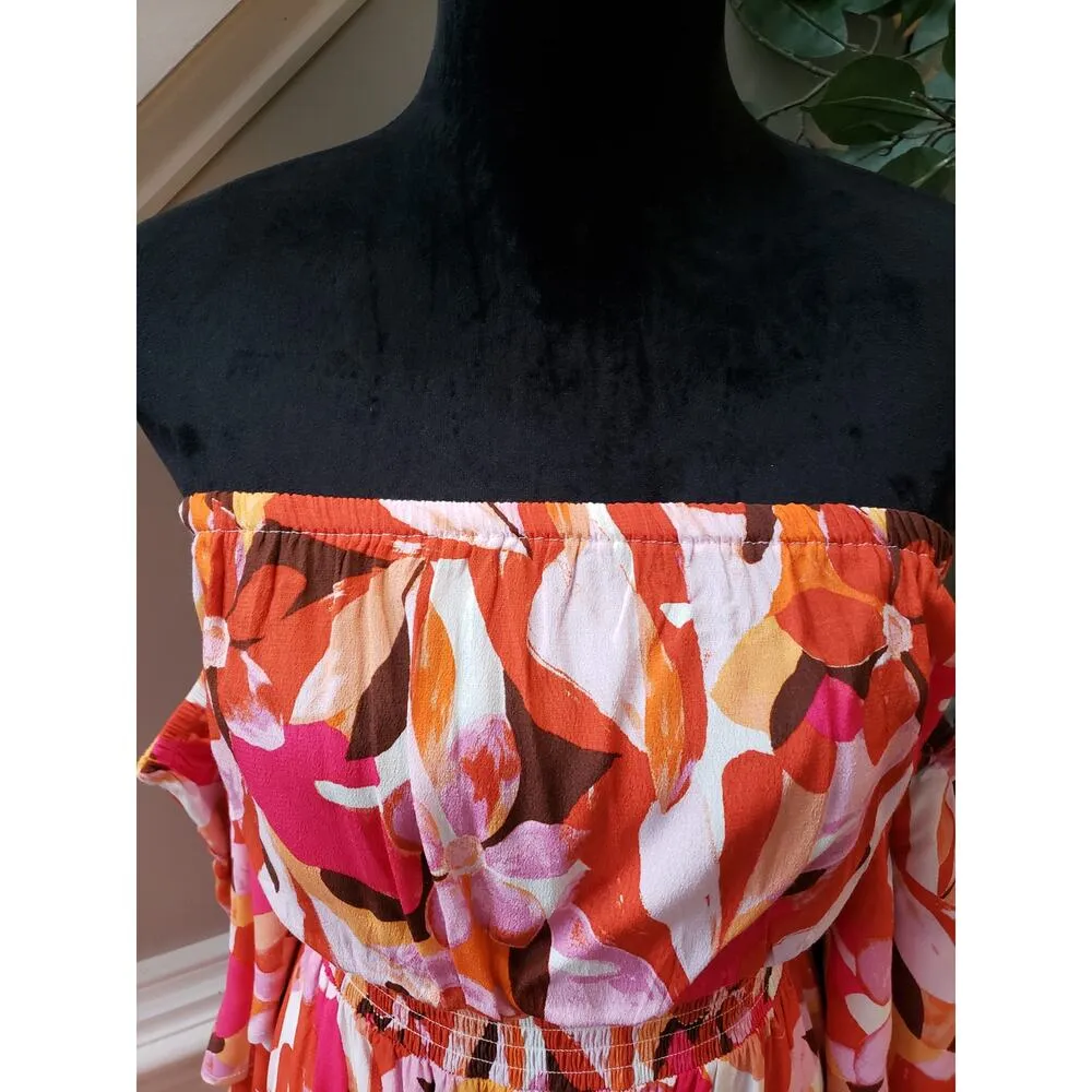 Forever 21 Fit & Flare Dress Women 0X Multi Pleated Off the Shoulder Bell Sleeve - Image 13