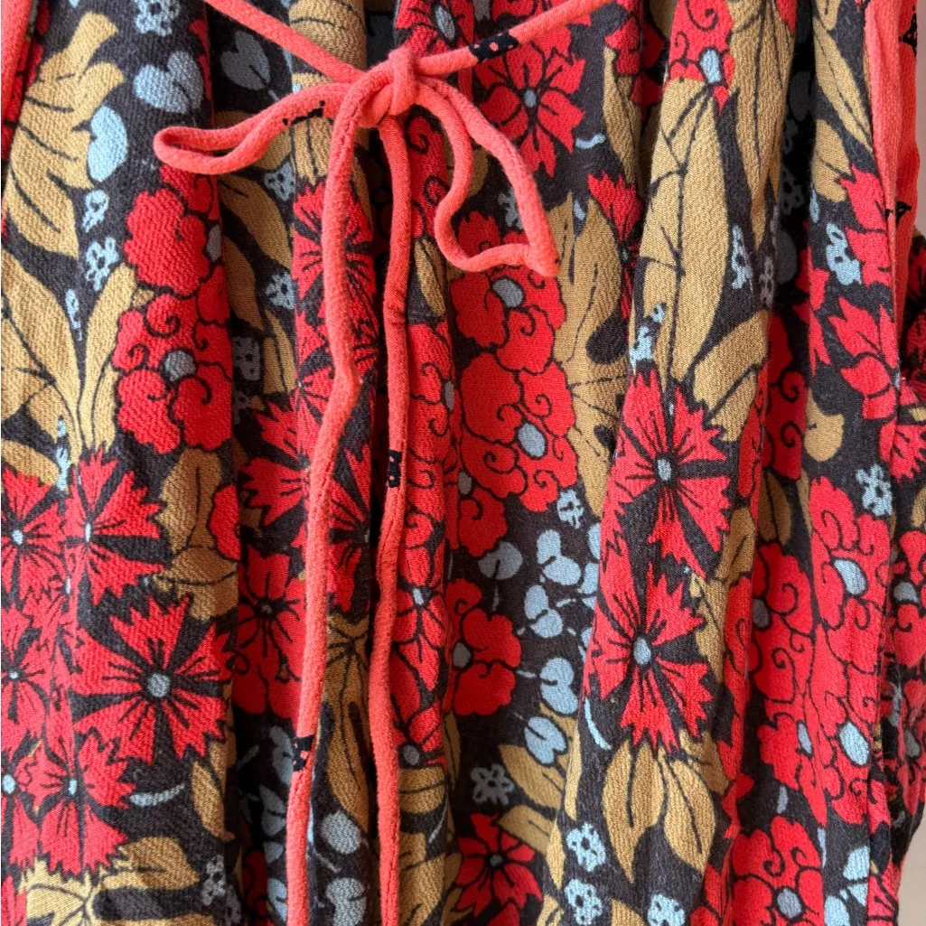 Free People Red and Black Floral Long Sleeve Dress - Image 6