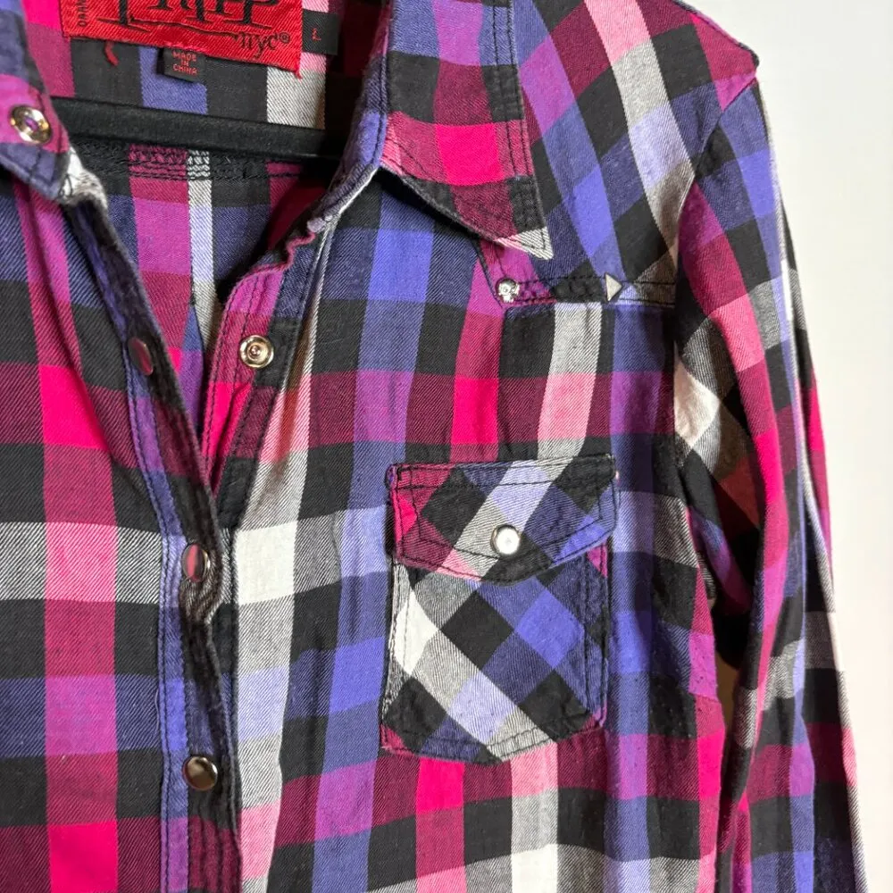 Tripp NYC plaid studded button down flannel shirt - Image 2