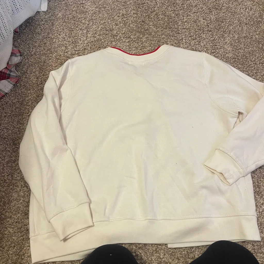 Vintage Cream Cardigan candy cane gingerbread Embroidery L cottage core grandma Red Size L - Image 9