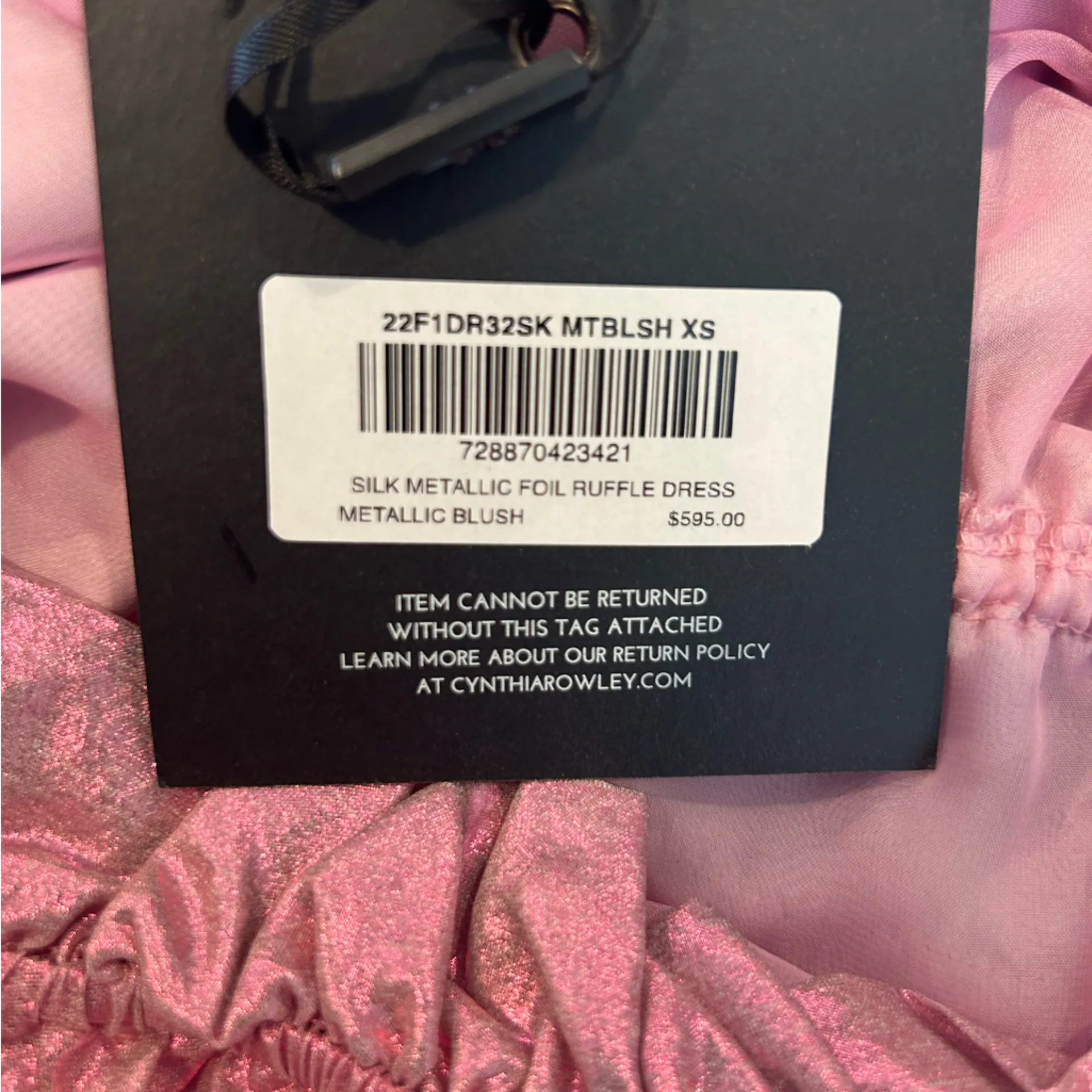 NWT Cynthia Rowley Foil Metallic Pink Silk Mini Dress XS Ruffle Formal Feminine - Image 7