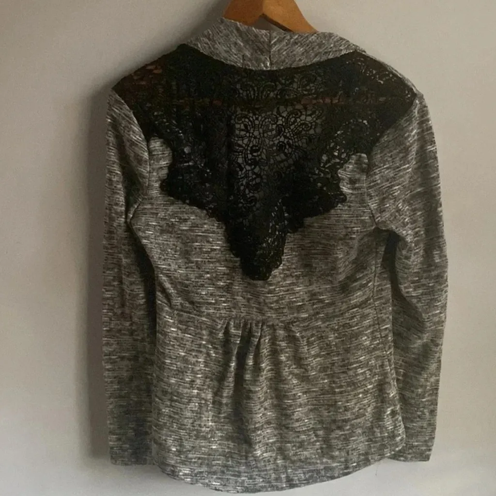 Tempted Gray and Black Lace Cutout Cardigan size Medium - Image 4