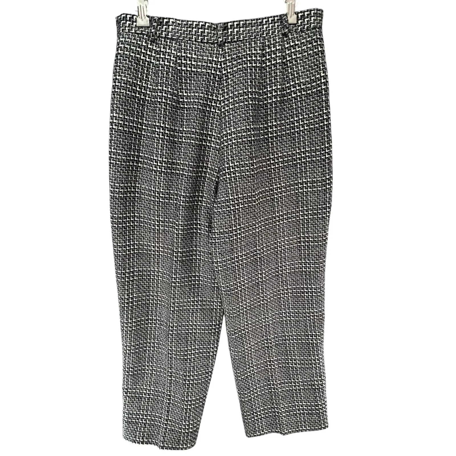 Talbots Vintage Pants Womens 14P Black White Wool Woven Plaid Wide Leg Trousers - Image 4