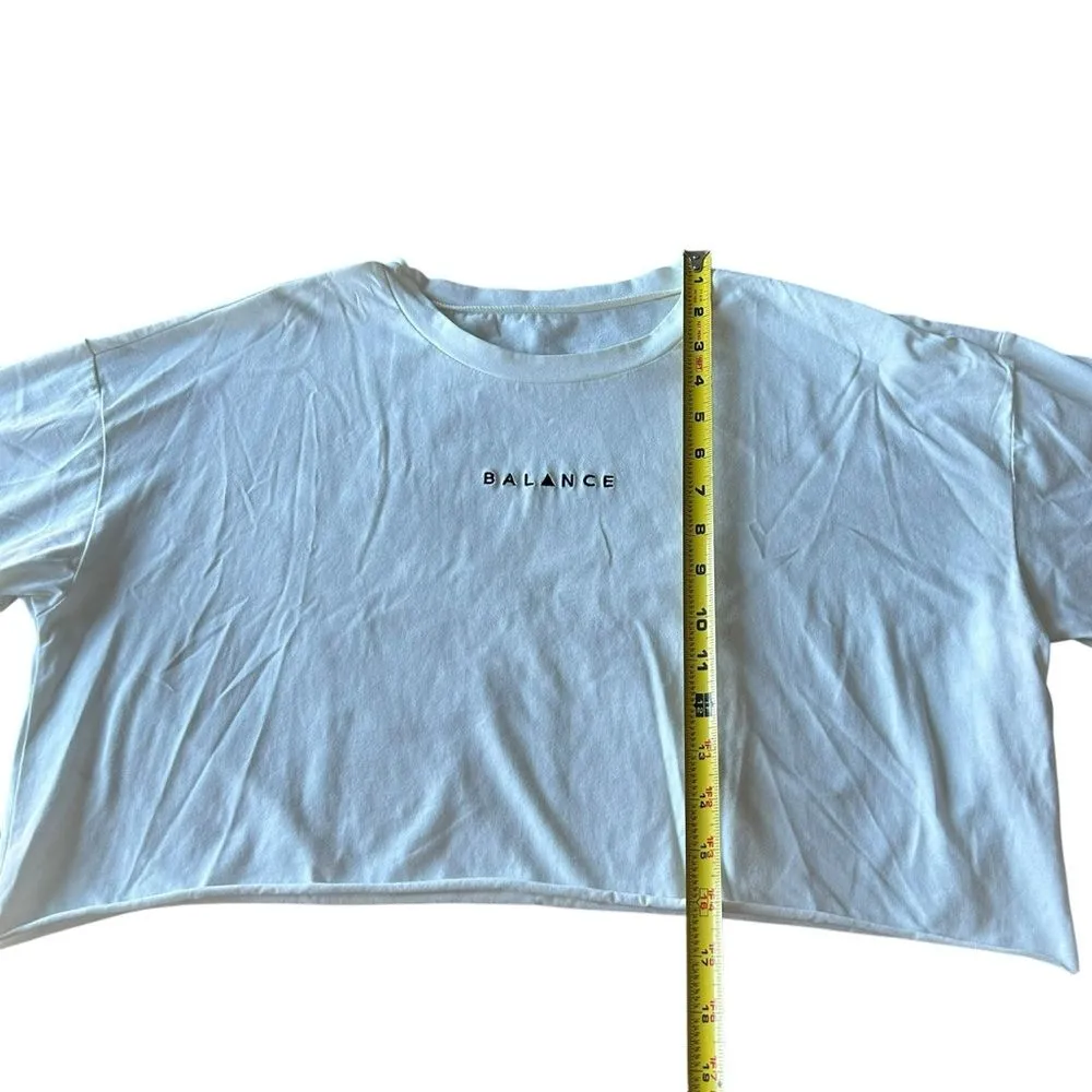 Vitality Balance Athletica Size M Oversized Crop Tee Shirt‎ White Black Logo Gym - Image 7