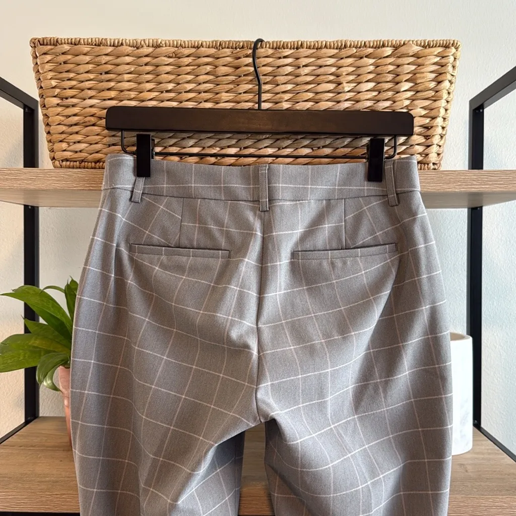 Express Mid-Rise Columnist Ankle Gray Plaid Woven Career Dress Pant Trouser, 4 - Image 5