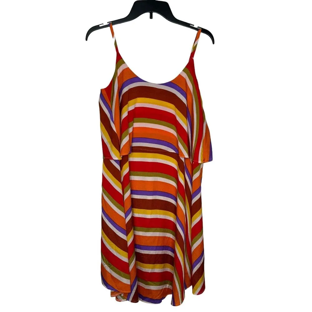 Judith March Women Dress Mini Retro Sundress Striped High Low Multicolor Medium - Image 9