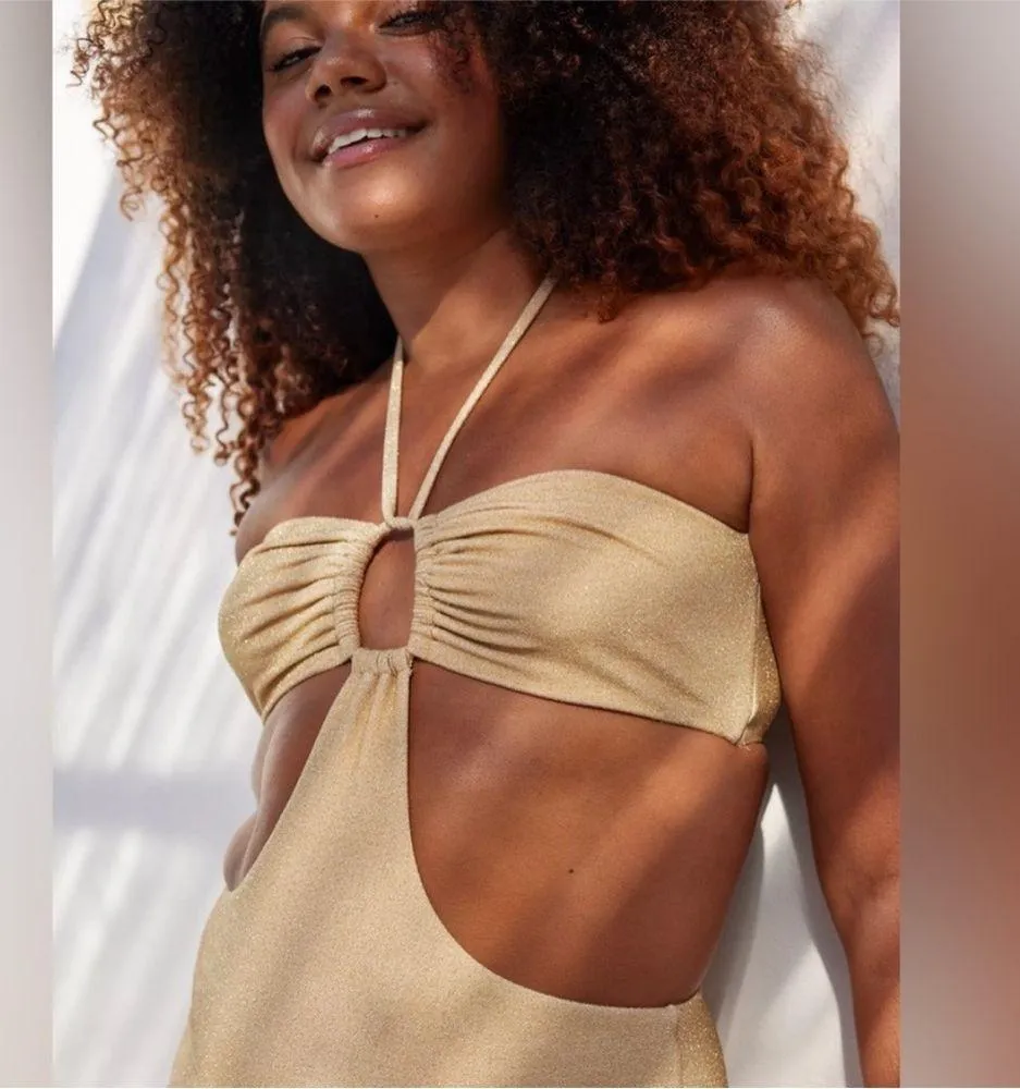 Aerie • NWT Gold Beige Sparkle Cutout One Piece Swimsuit - Image 5