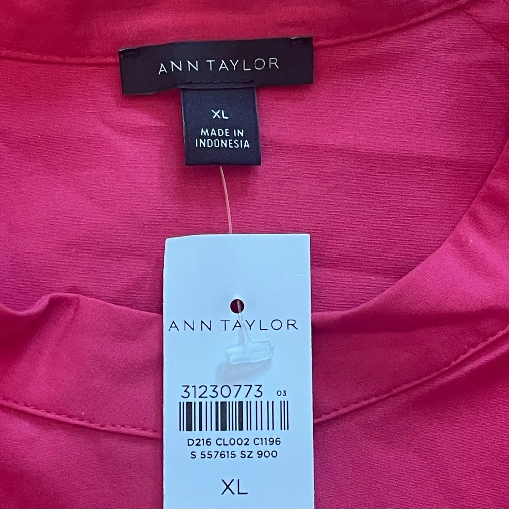 Ann Taylor Loose Fit Tiered Voluminous Maxi Cotton Blend Dress Fuchsia Sz XL - Image 11