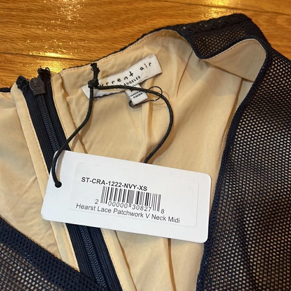 Current Air Anthropologie Hearst Lace Patchwork V Neck Midi Dress Navy NEW - Image 6