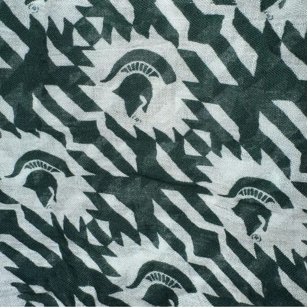 ZooZatZ Scarf Womens Green White Viscose Spartan Logo Infinity Heathering Fringe - Image 5