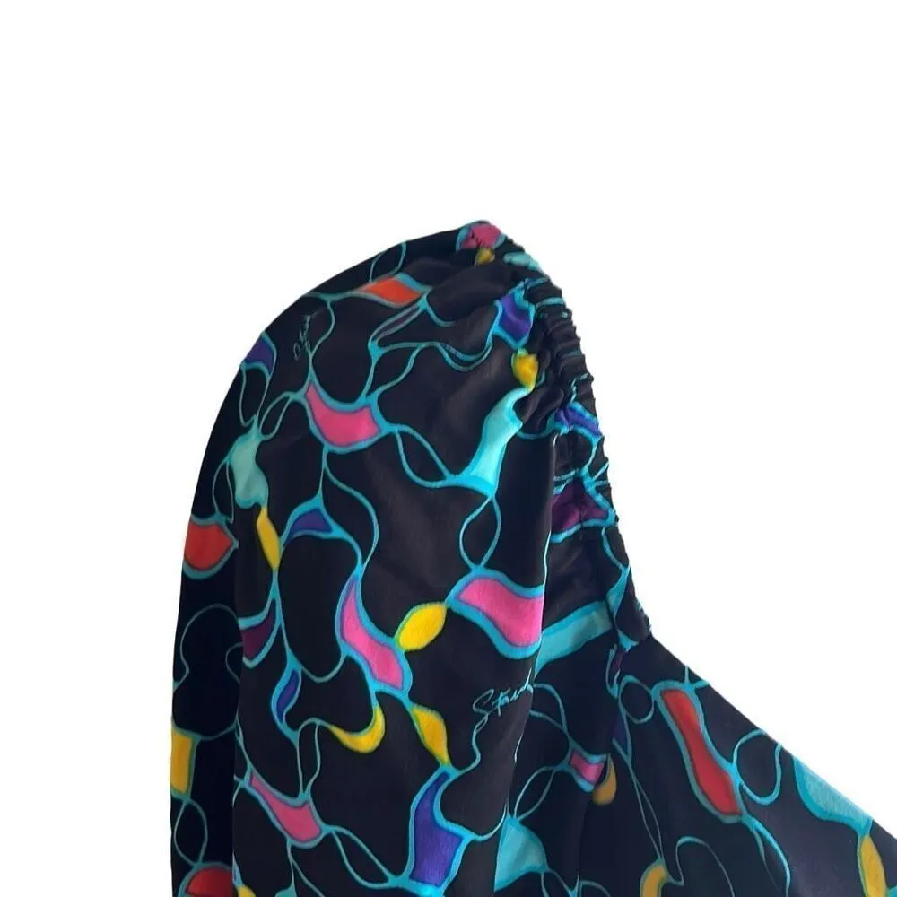 Staud Josephine Black Colorful Logo Print Side Zip Sweetheart Neck Top Blouse 12 - Image 7