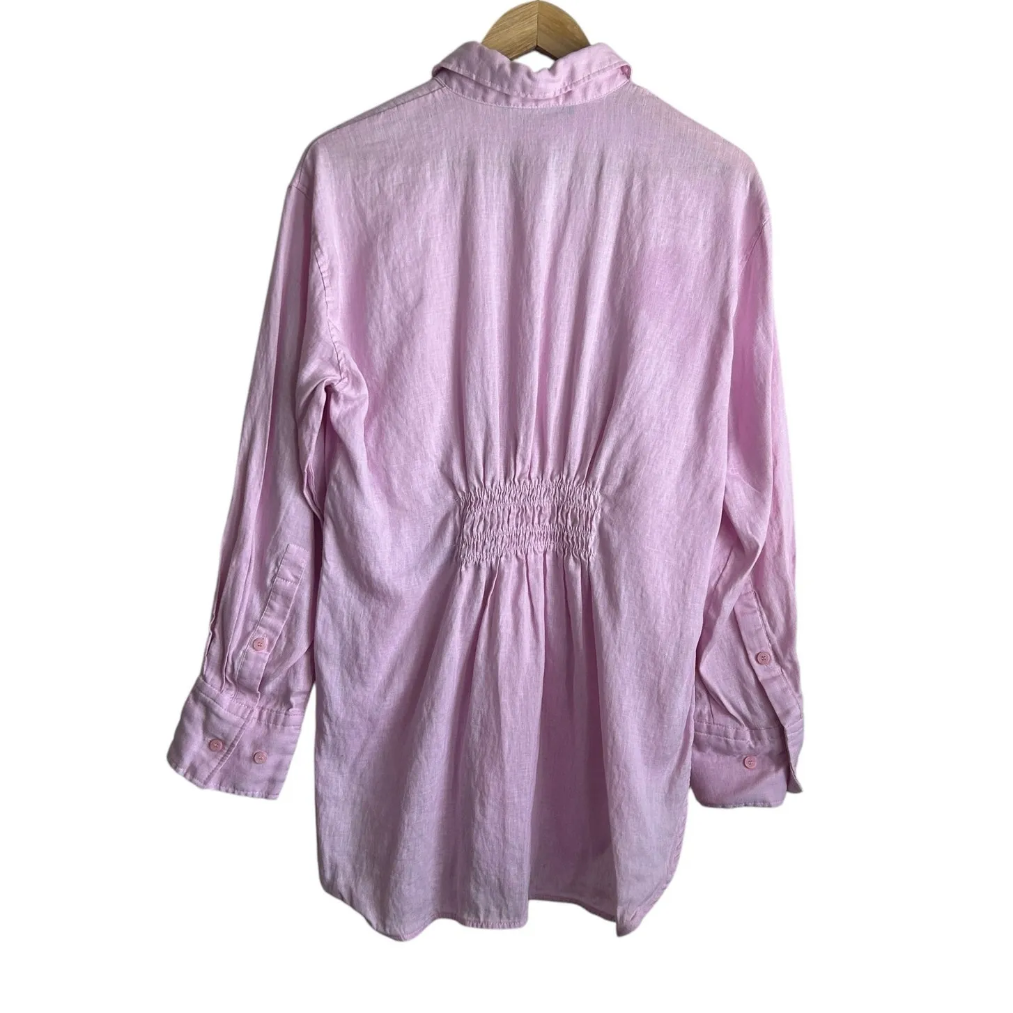 Zara Women Tunic Top M Pink Linen Button‎ Up Preppy Coastal Beachy Cottage Vacay - Image 3