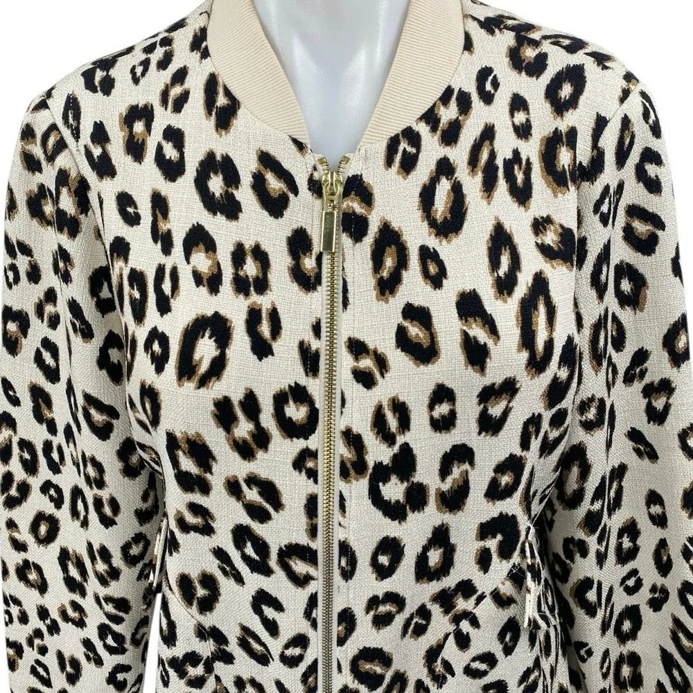 Chico's Cream Black Long Sleeve Knit Leopard Zip Up Cardigan Sweater Top Size 1 - Image 3