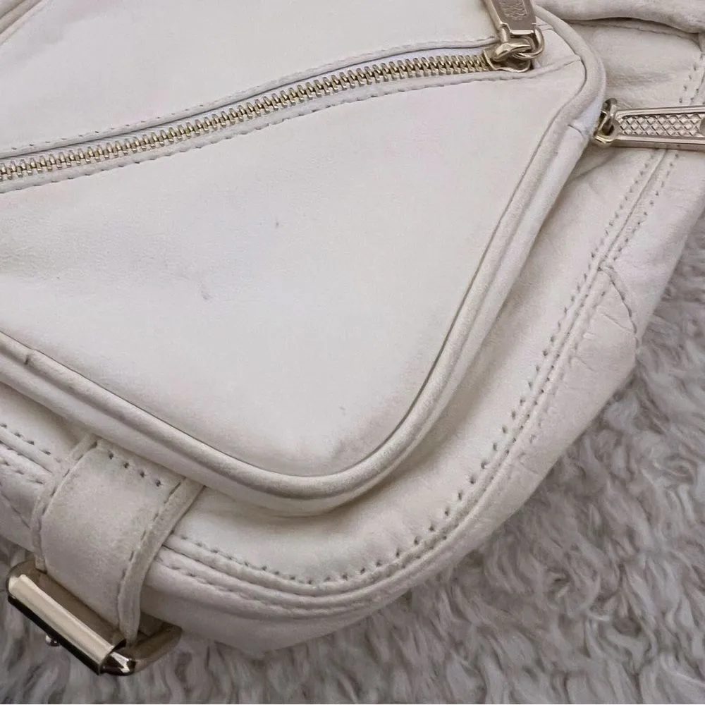 Rebecca Minkoff Cream Soft Leather Moto Zip Crossbody Purse Bag - Image 4