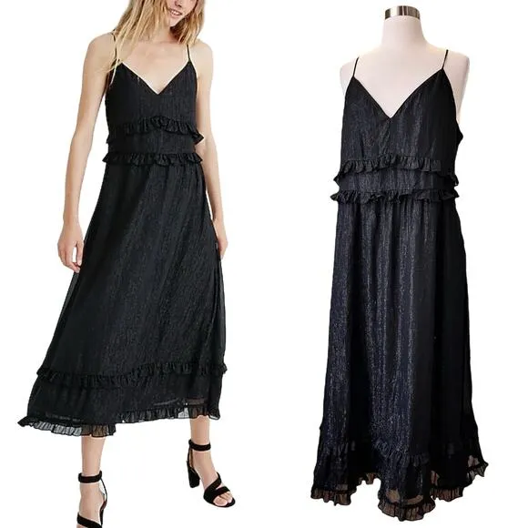 MADEWELL Black Dress Metallic Shimmer Ruffle Cami Sleeveless Ruffles 14 EUC - Image 2
