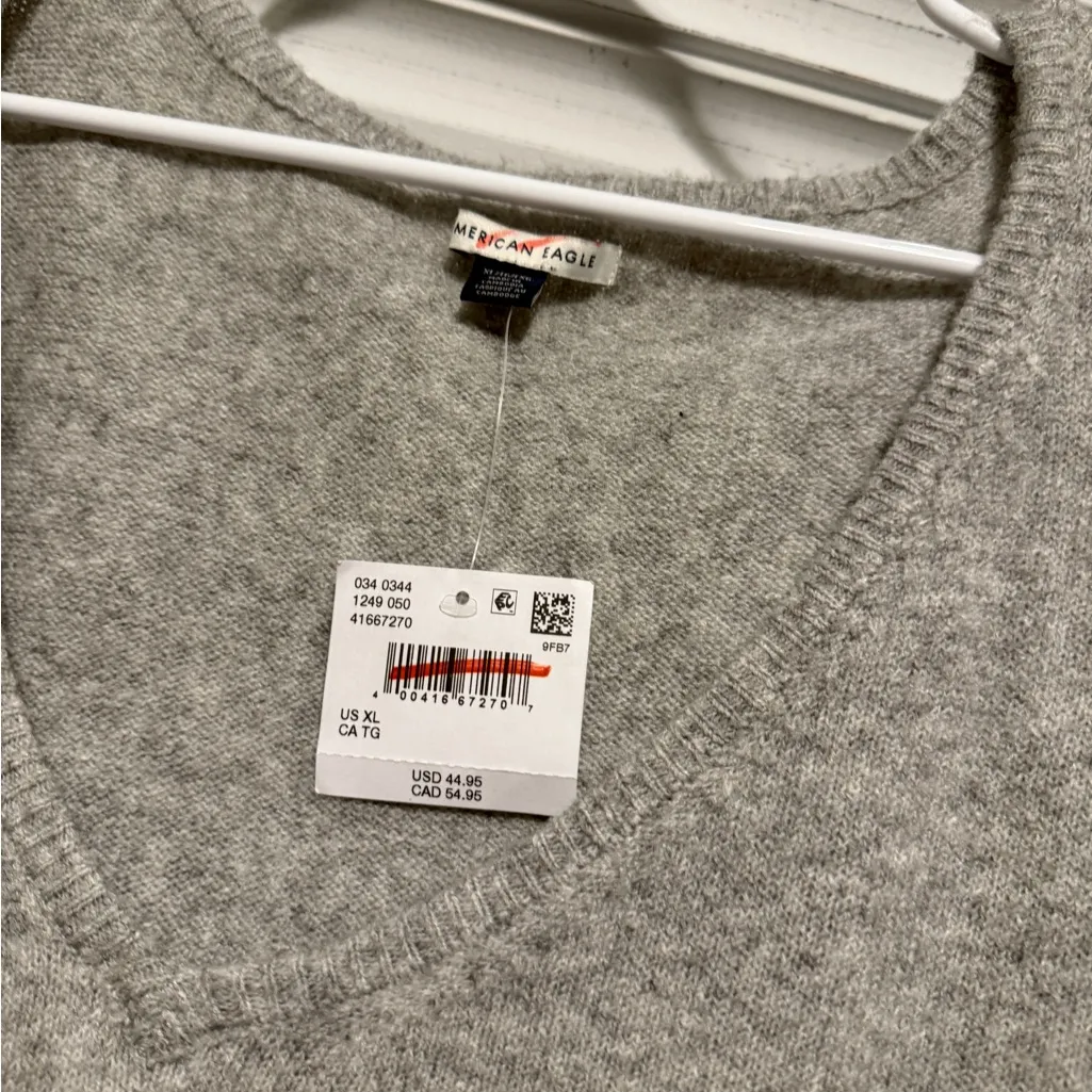 American Eagle Outfitters Gray V-Neck Sweater with White Bow - Image 2