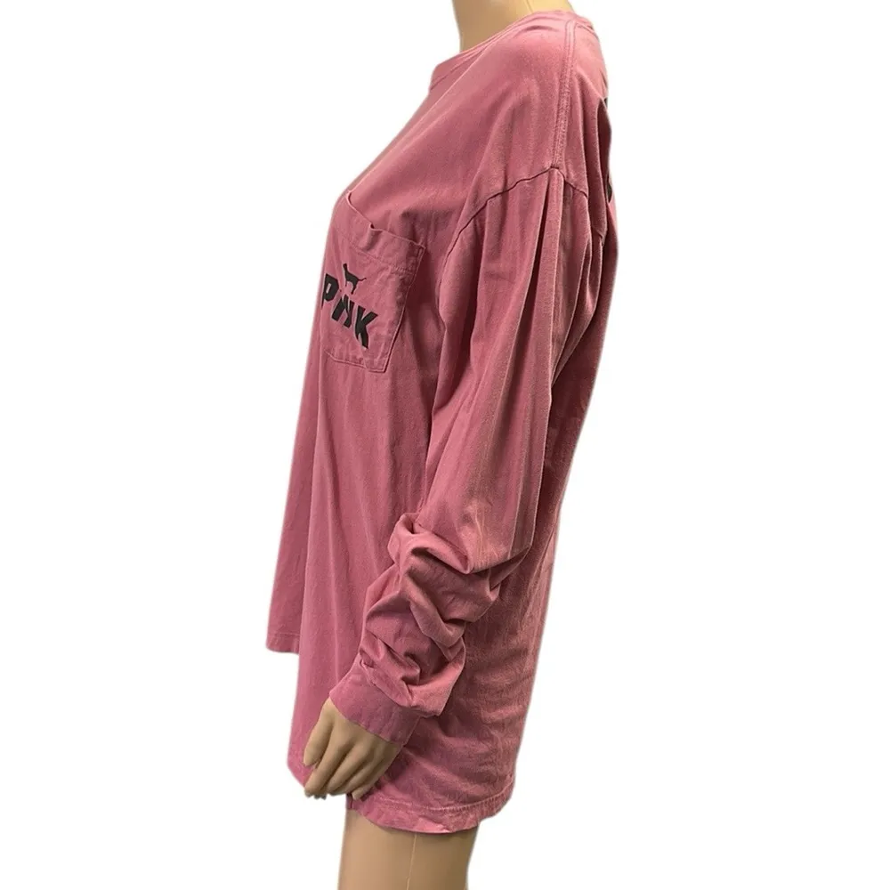 Pink by Victorias Secret Cotton Long Sleeve Pocket Tee Shirt Top Womens Medium - Image 3