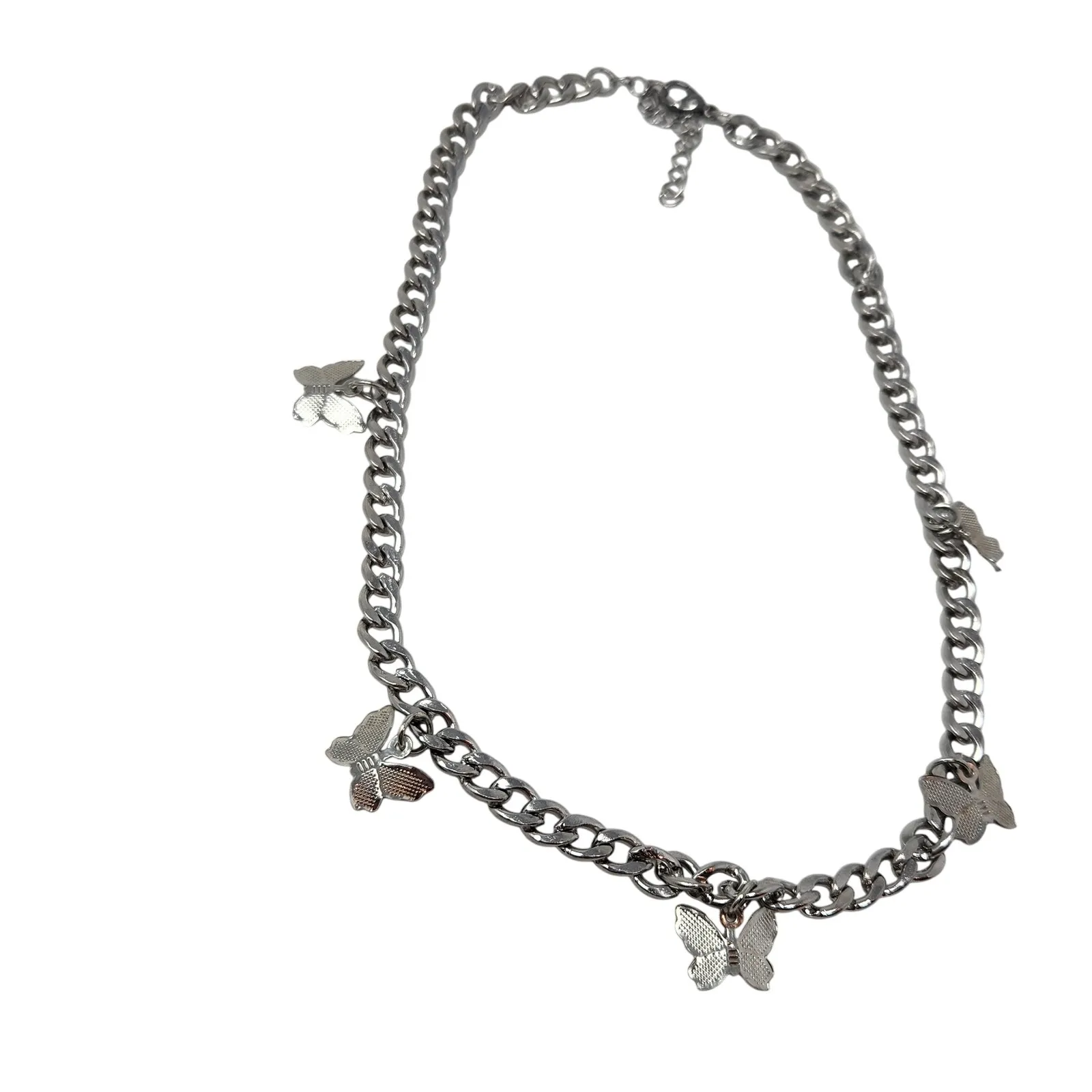 Etsy Choker Charm Necklace Chunky Silver Metal Chain Butterflies - Image 4