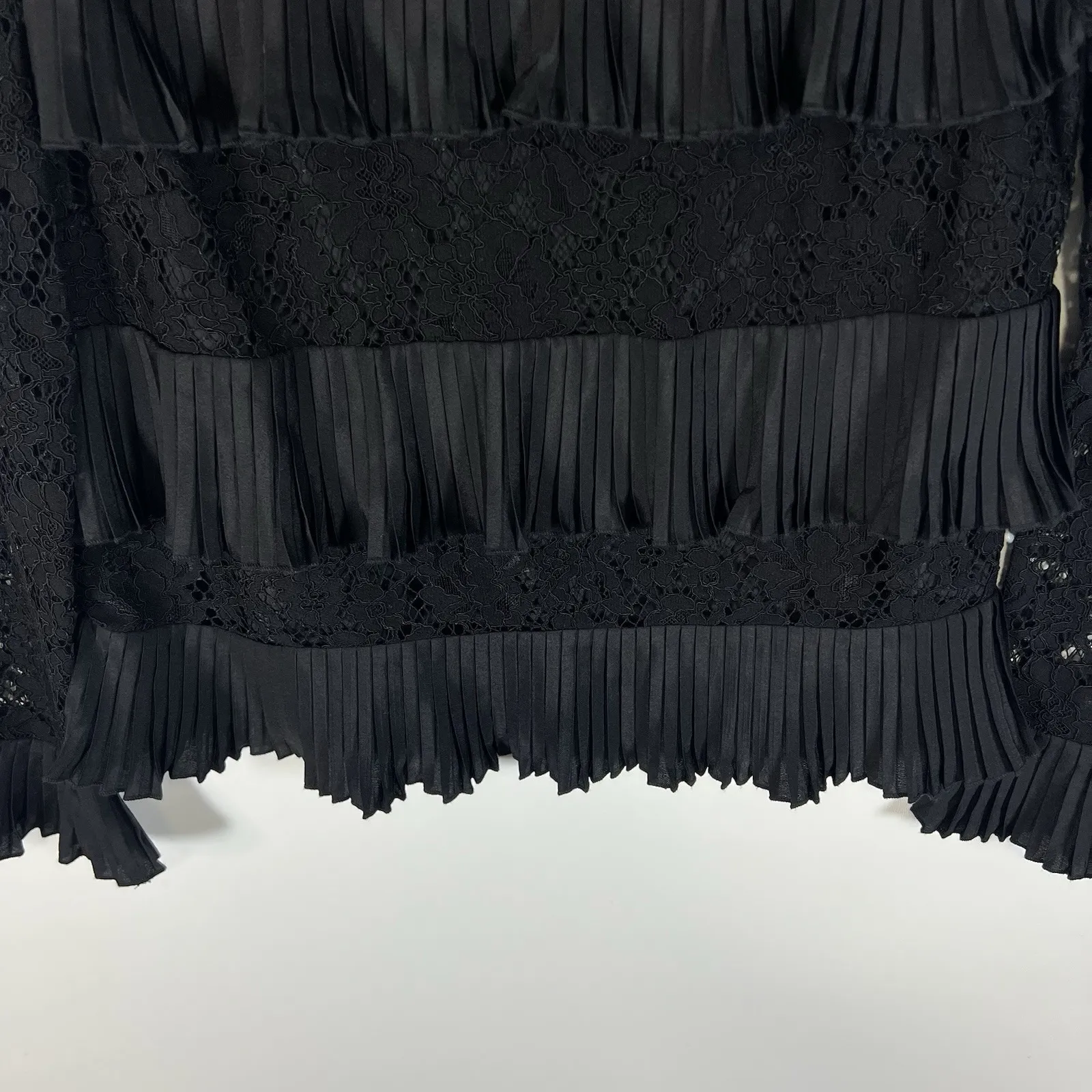 J. Crew Womens Size S Black Lace Ruffle Pleated Tiered Blouse‎ Bell Sleeves Boho - Image 3