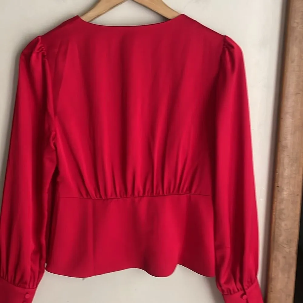 J.Crew Deep V-neck button-front top in satin-backed crepe - Image 9