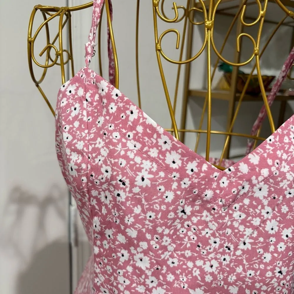 Mod Cloth Pink Ditsy Floral Women's Slip Dress Size L - Image 3