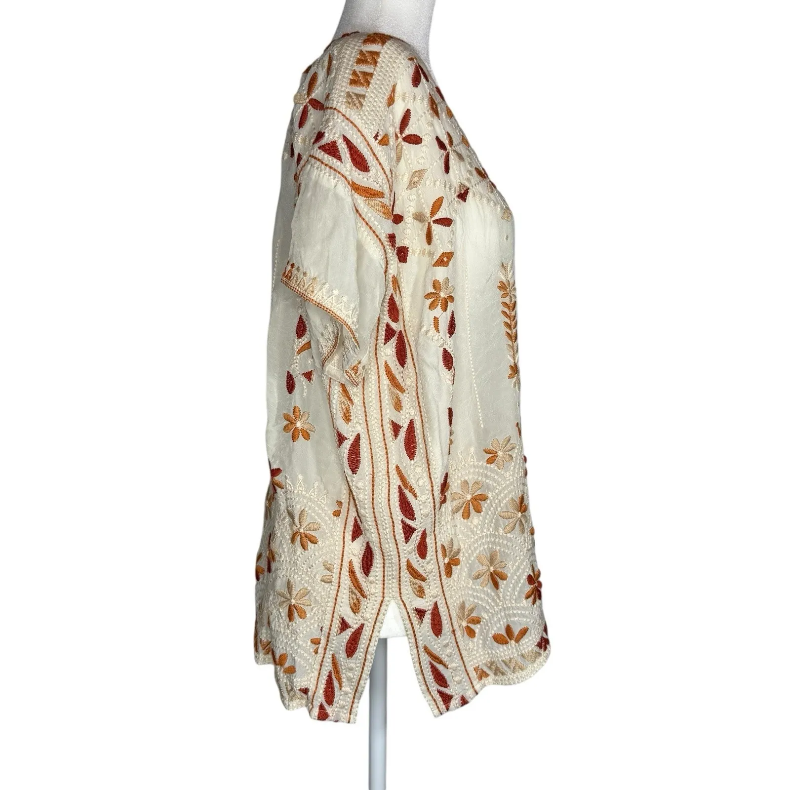 Johnny Was Aubrey Blouse Small Cream Embroidered Floral Boho Peasant Top‎ Tunic - Image 3