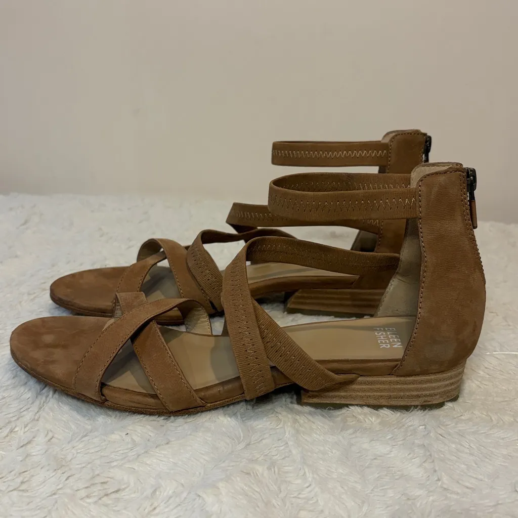 Eileen Fisher- Tan Brown Heel Strap Zipper Back Minimalist Neutral Sandals- 9.5 - Image 5