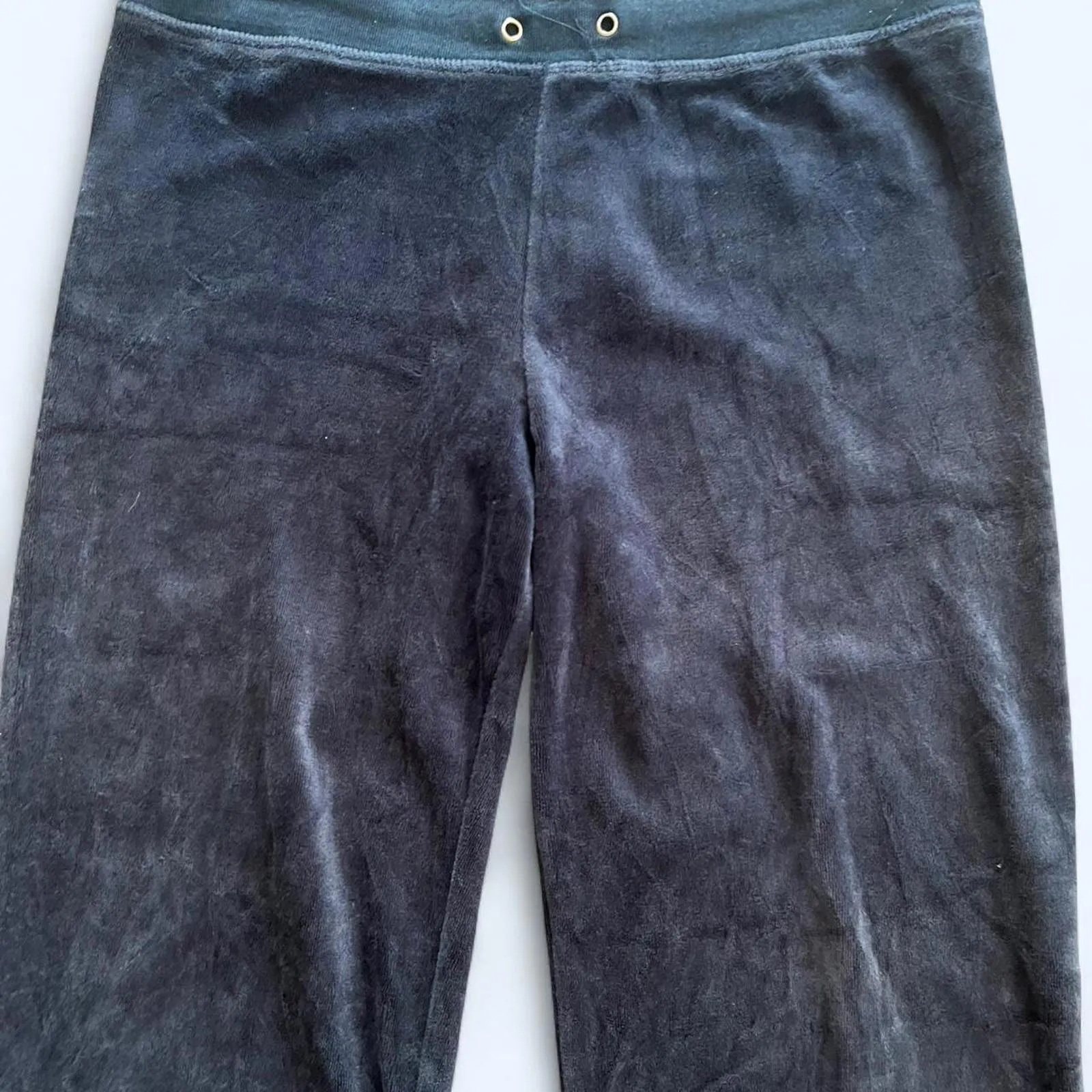 Vintage Y2K Juicy Couture Navy velour low-rise flare pants Size XL - Image 3