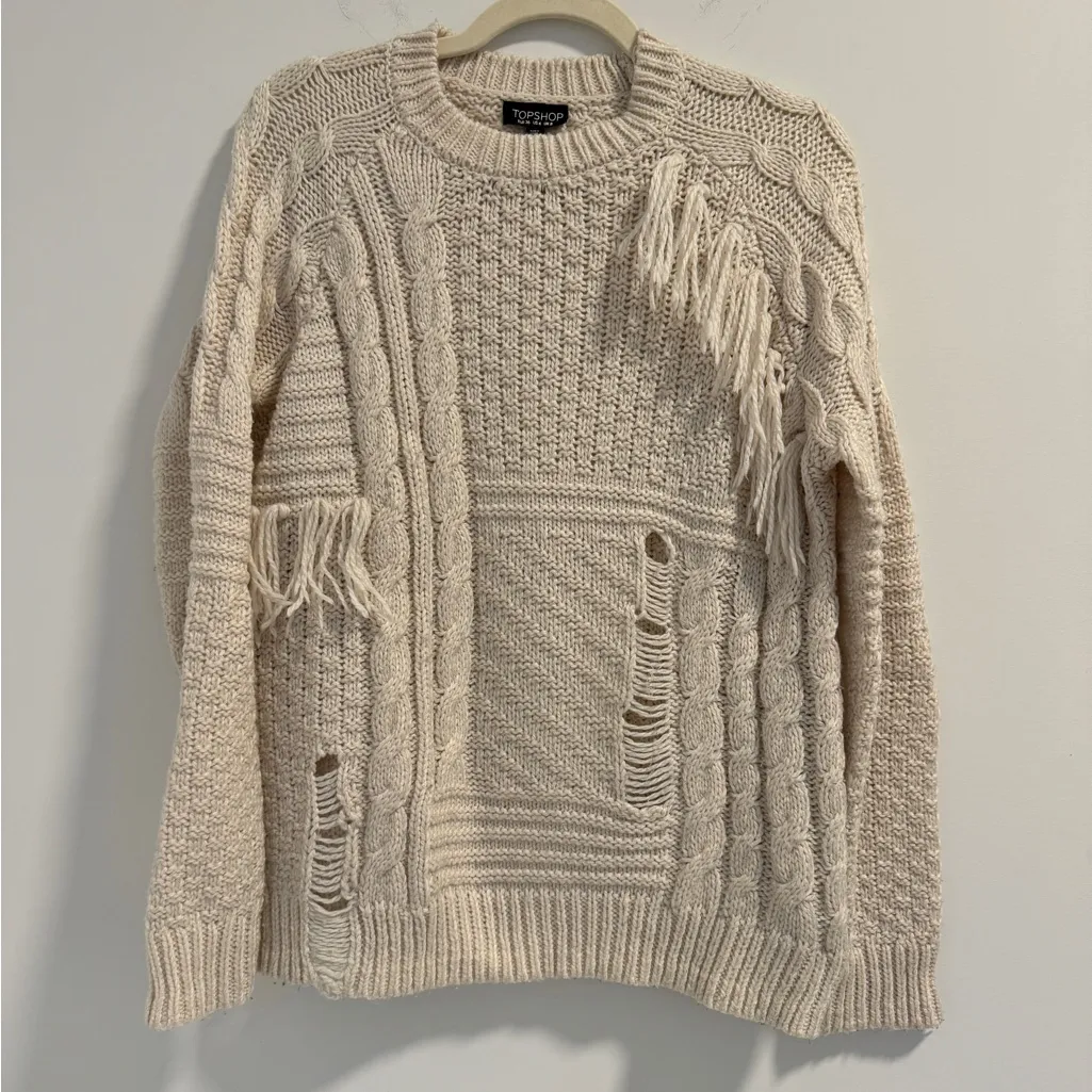 Fringe Cable Knit Sweater - Image 2