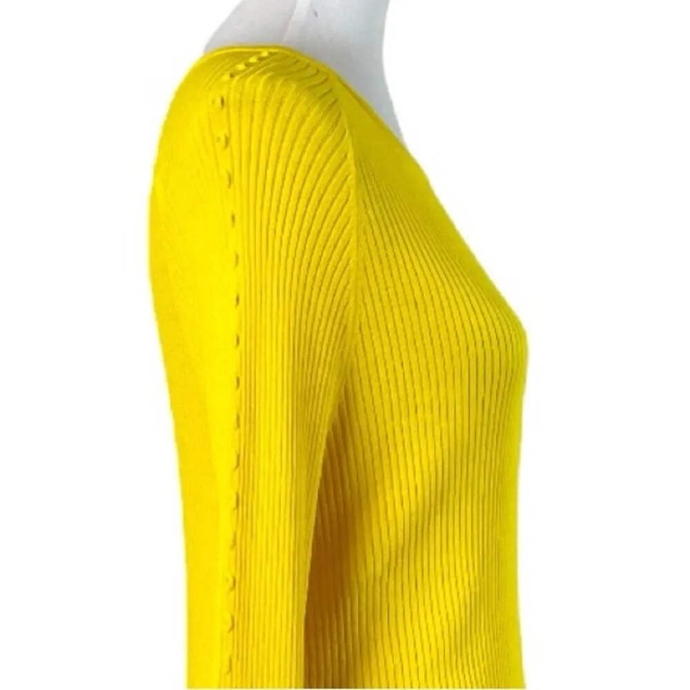 Ann Taylor Sweater Ribbed Ruffle Sleeves Fitted Bright Yellow Women Size Large - Image 8