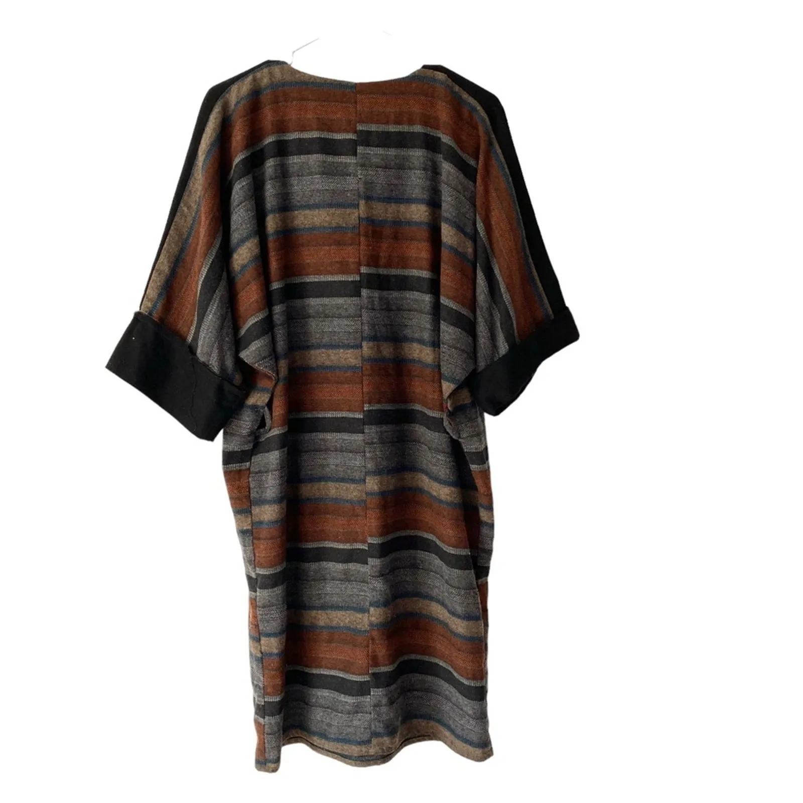 Vintage Wool Rootes Designer International Moda Arte Italian Stripe Dress Large Brown - Image 5