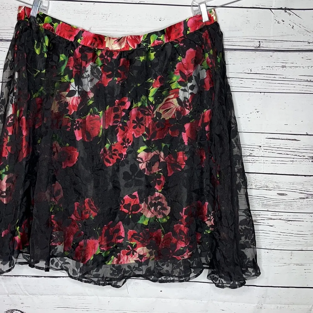 ModCloth Size 3X Floral Print - Black Lace Overlay A-Line Skirt - Image 4