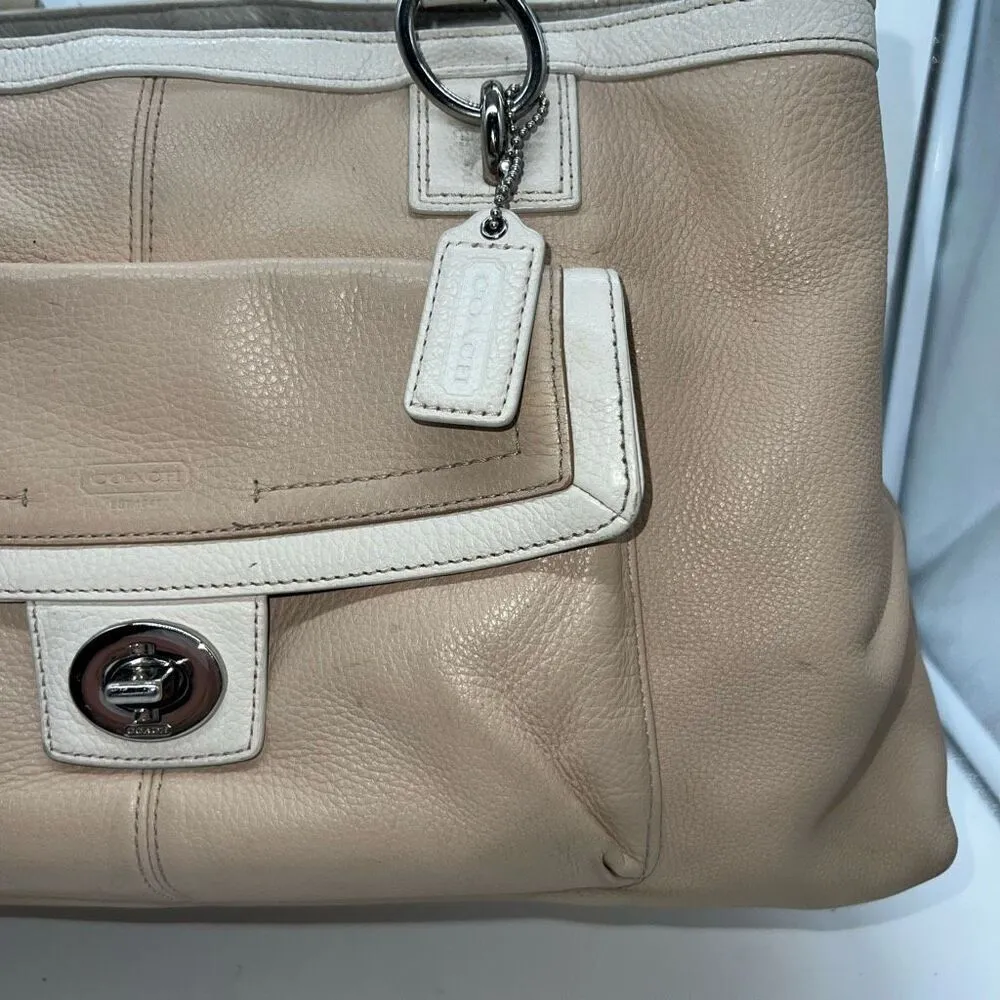 Coach‎ 2012 Tan and Cream Penelope Pebbled Leather Bag - Image 5