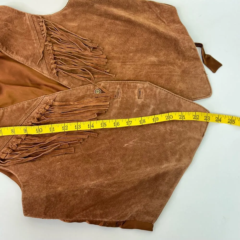Express Vintage Brown Leather Fringe Vest 90s Western Festival One Size - Image 3
