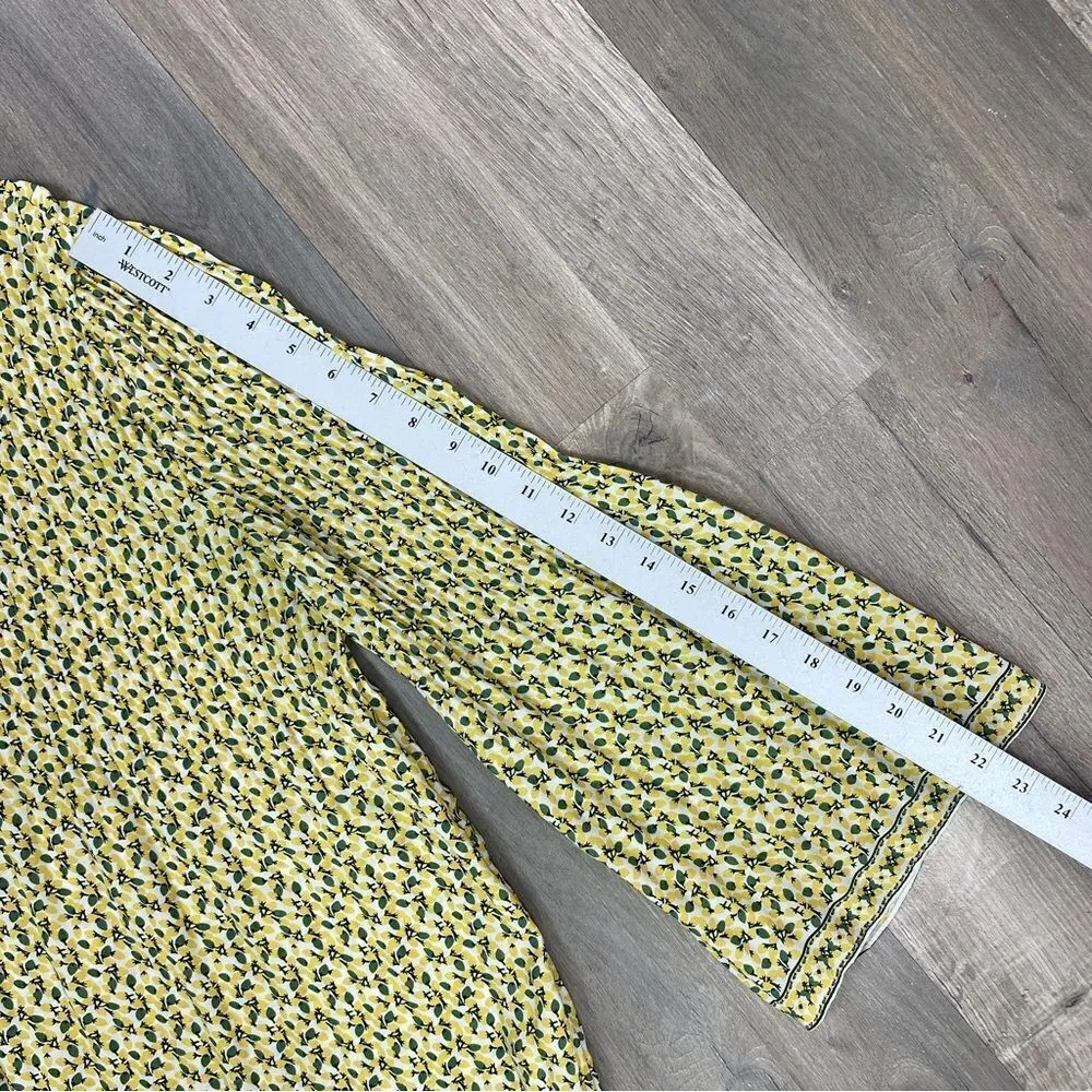 Max Studio Flower Bud Crepe Pleated Blouse Yellow Ivory Large - Image 15