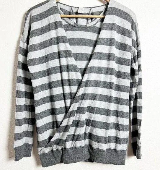 Eleventy Italian Cashmere Gray Striped Hoodie Pullover Sweater Size Small - Image 1