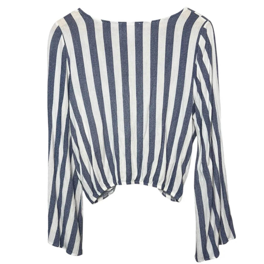 Sadie & Sage Cropped Blue White Striped Long Sleeve Women’s Blouse Size Large - Image 3