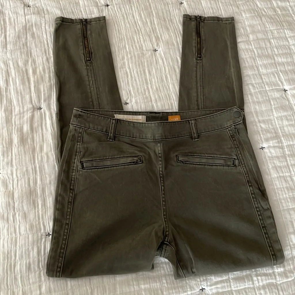ANTHROPOLOGIE Pilcro Superscript Skinny Mid-Rise Moto Pant Olive Green Size 28 - Image 7