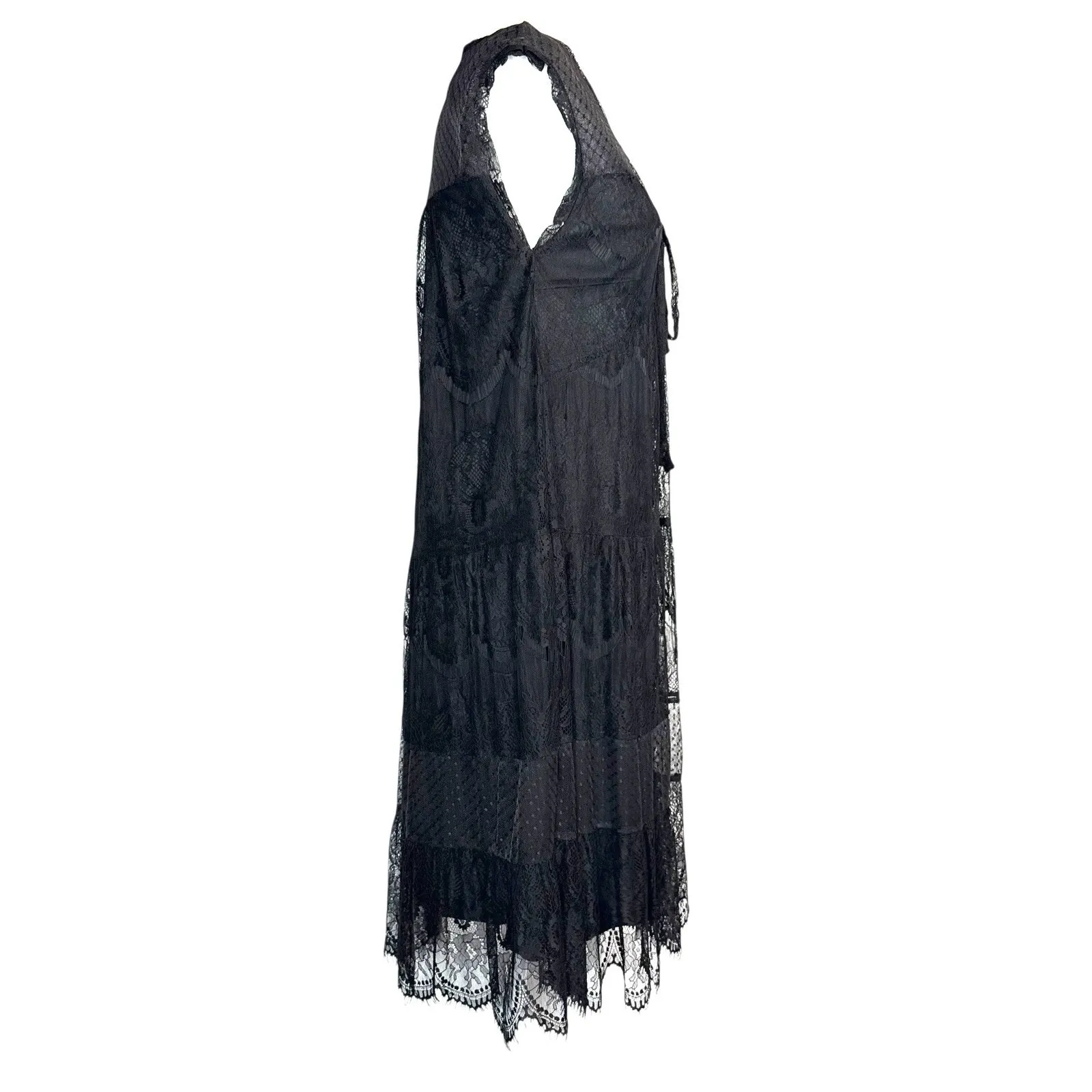 Garnet Hill Babydoll Dress S Sheer Lace Overlay Bow‎ Tie Whimsigoth Dark Fairy - Image 7