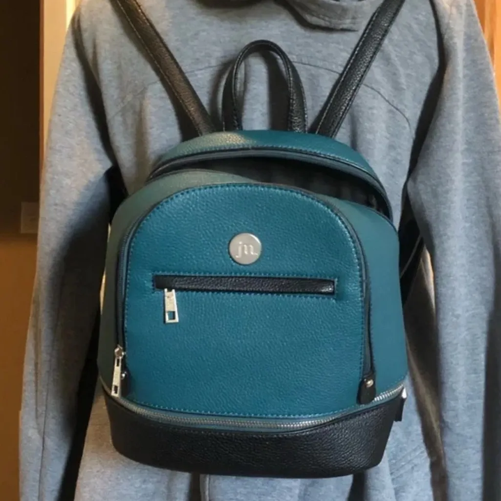 New Jessica Moore Designer Mini Teal & Black Backpack with Dust Cover Blue - Image 14