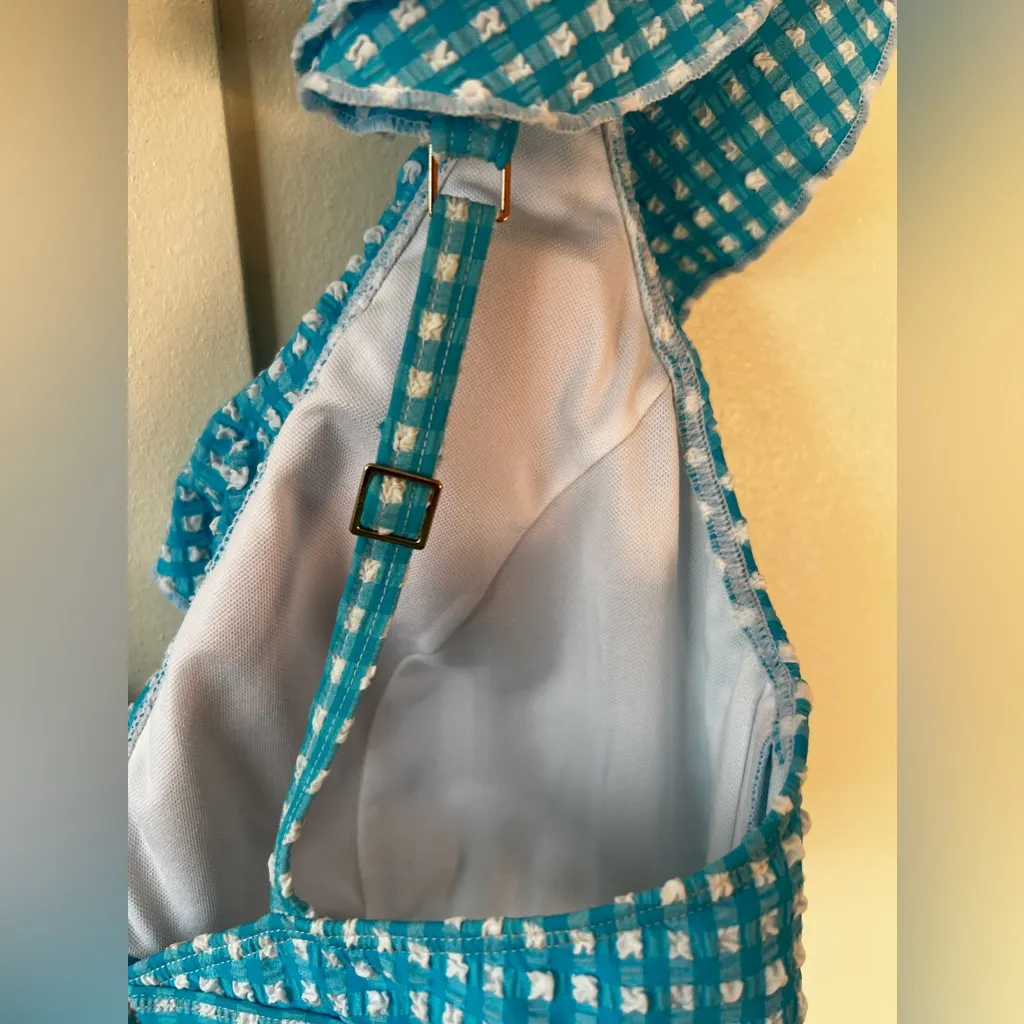 Lilly Pulitzer Blue‎ White NWOT Women’s Aelin Crinkle Gingham Bikini Top Size 12 - Image 14