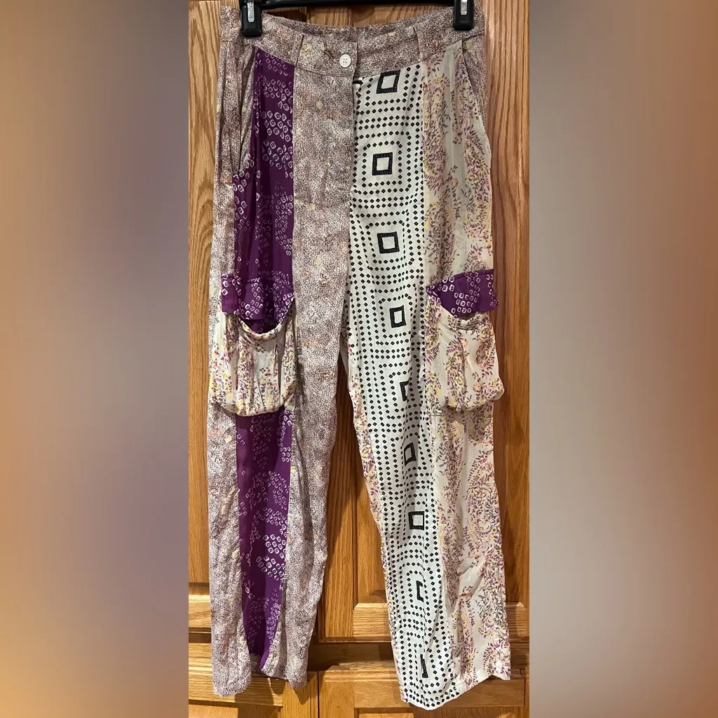 ZARA‎ Patchwork Sheer Lightweight Viscose Cargo Pants Size XS Style 6895/055 - Image 10