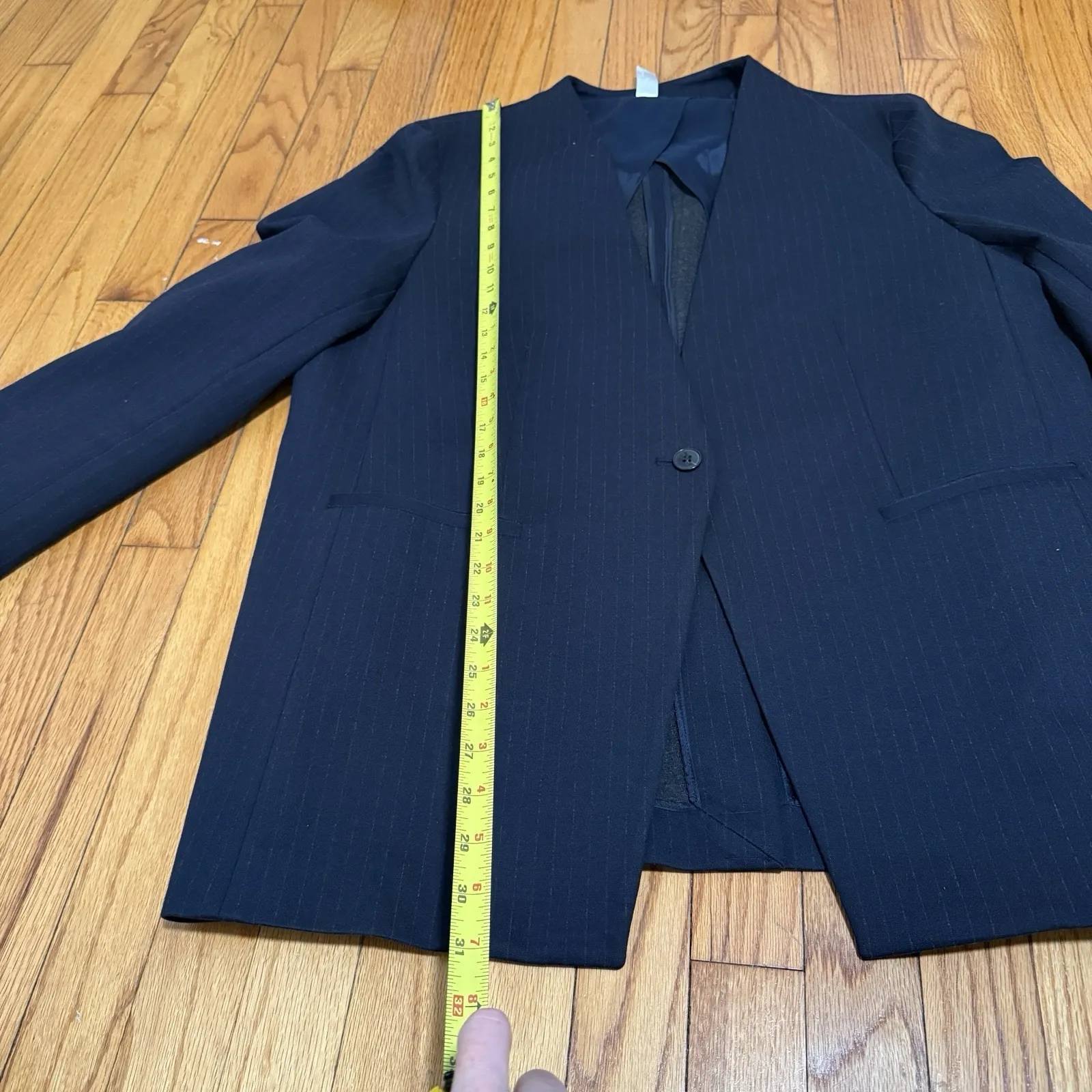 Spanx Perfect Collarless Navy Pinstripe Blazer Size‎ XL - Image 7