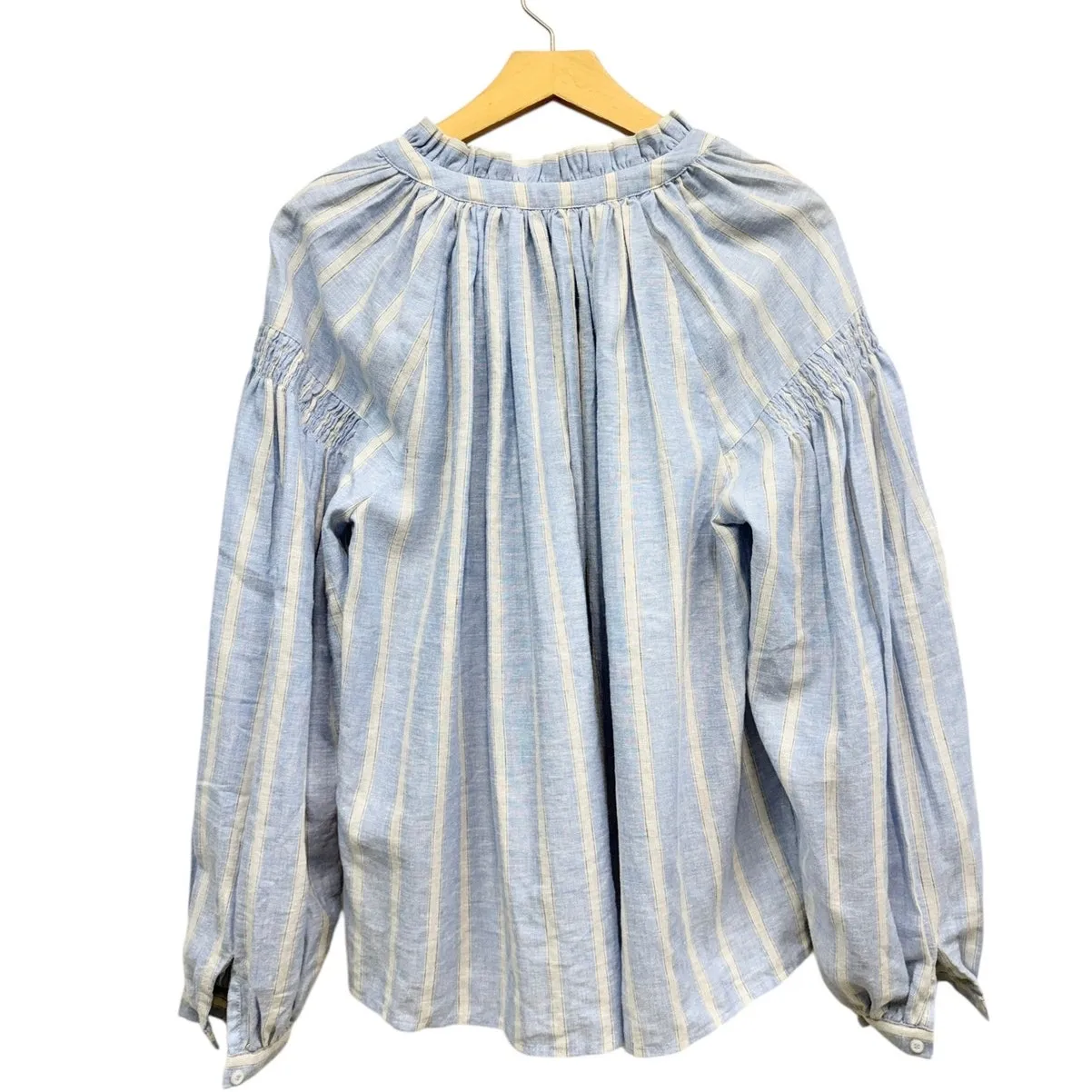 MOS MOSH MMSafi Striped Linen Shirt Balloon Sleeve Blue/Cream size Large NWT Blue - Image 3