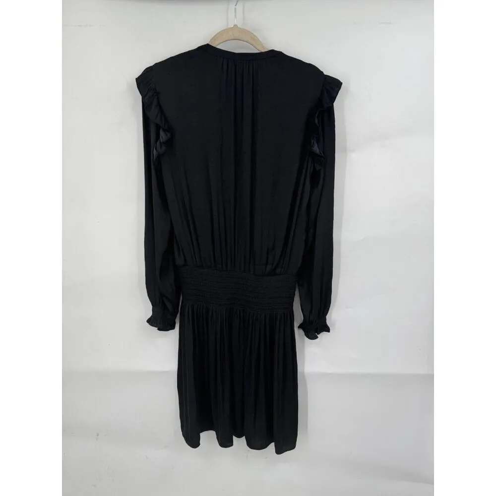 Scotch And Soda Mini Dress Women XS Black Ruffle Smocked Feminine Dark Romance - Image 2