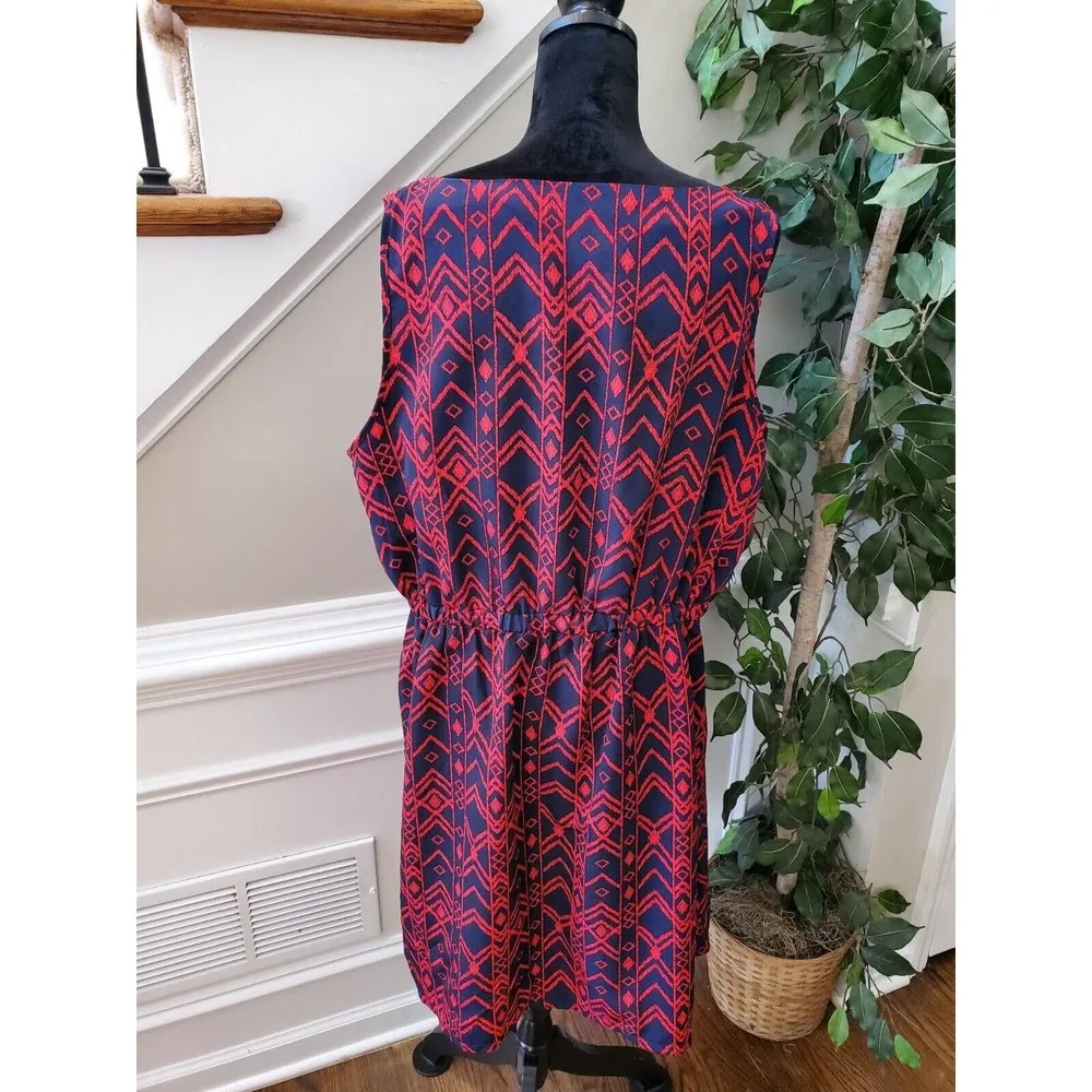 New Look Women Blue & Pink Polyester Round Neck Sleeveless Knee Length Dress 2X - Image 8