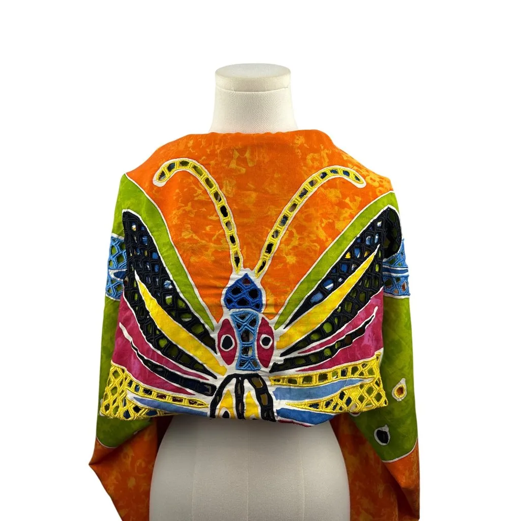 Handmade Batik Butterfly Sarong Wrap Scarf Shawl One Size Primitive Vibes Hawaii Orange - Image 3