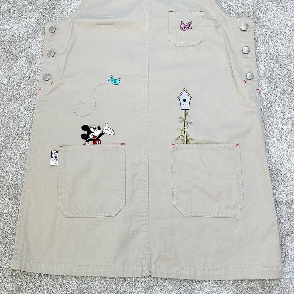 Mickey Unlimited Jerry Leigh Vintage Bird Embroidered Khaki Jumper Dress Disney - Image 3