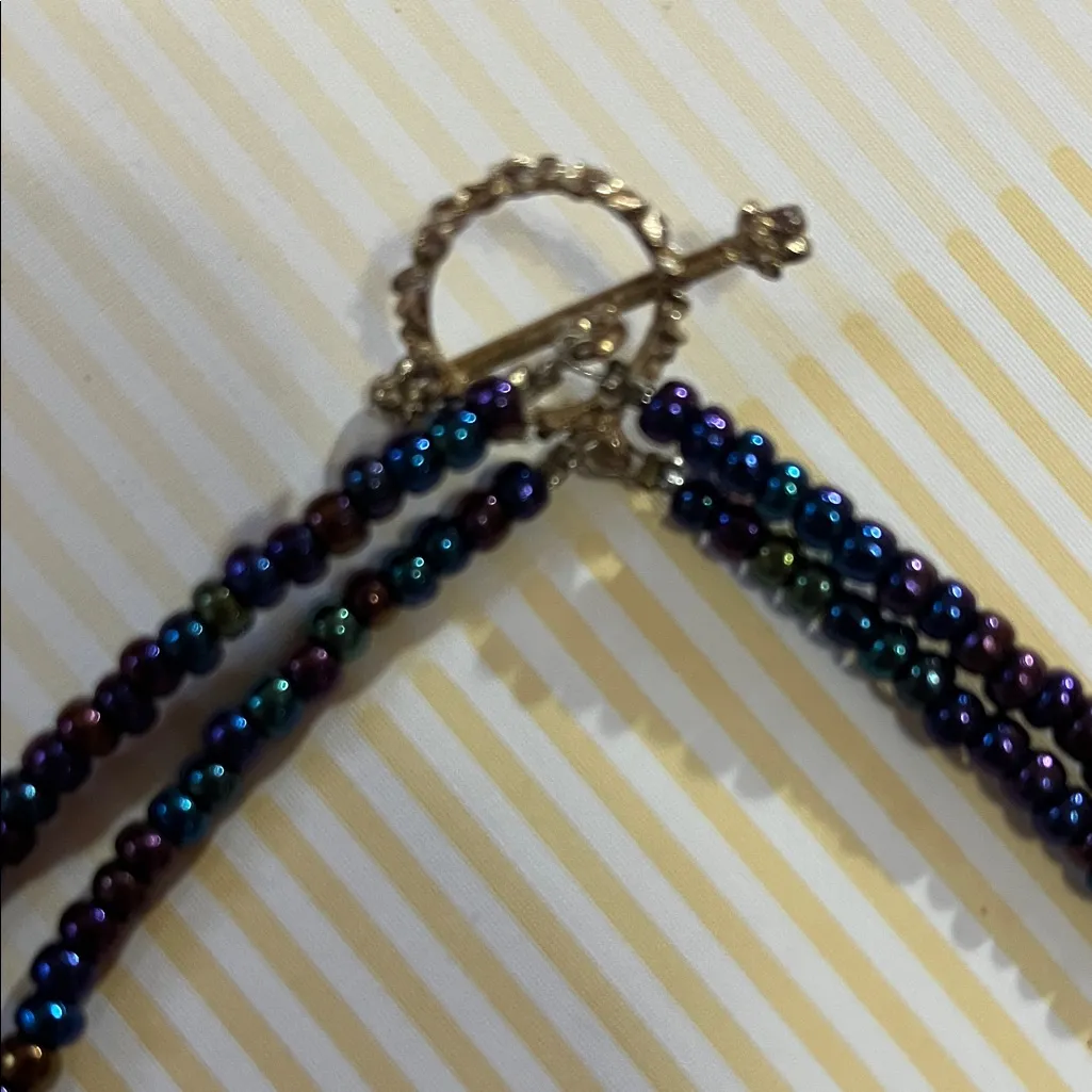 Handmade Blue Beaded Necklace with Silver Menorah Pendant Hanukkah Necklace - Image 3